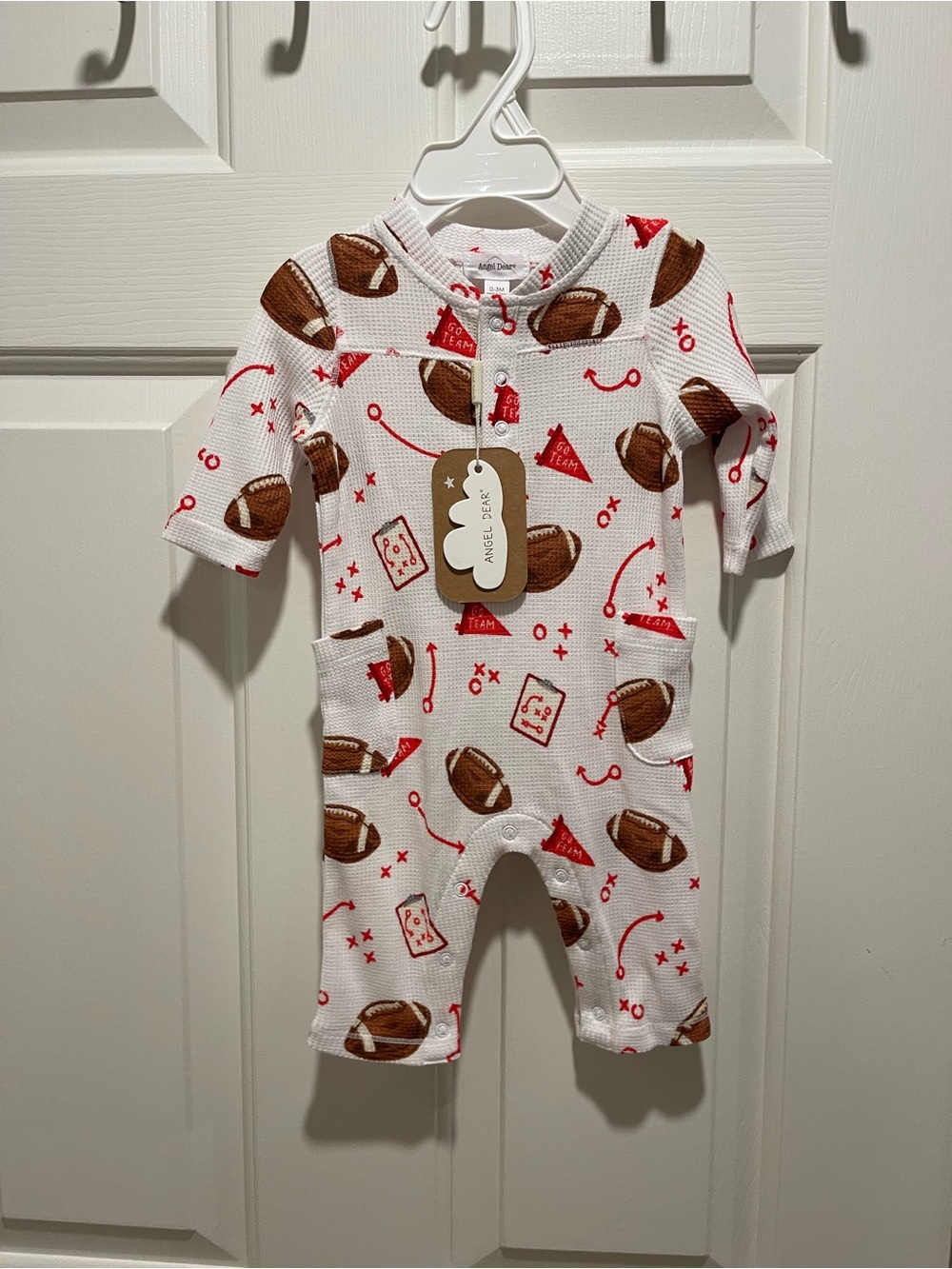 Angel Dear White, Brown & Red Football Print Baby One-Piece